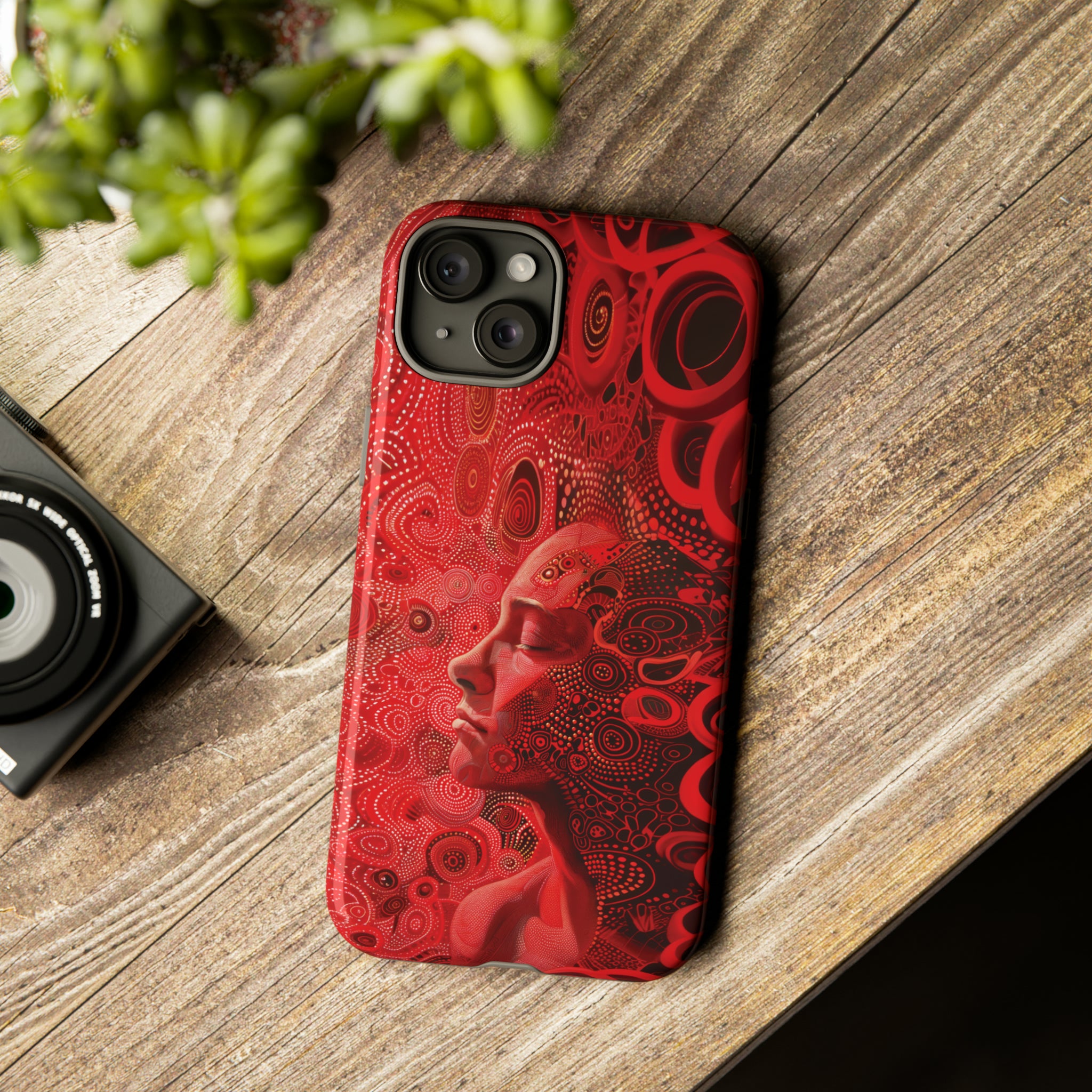 Phone Case, woman in red, Artistic design, Tough Case, red whimsical fantasy design, iPhone 15, 14, 13, 12, 11, Samsung, Pixel