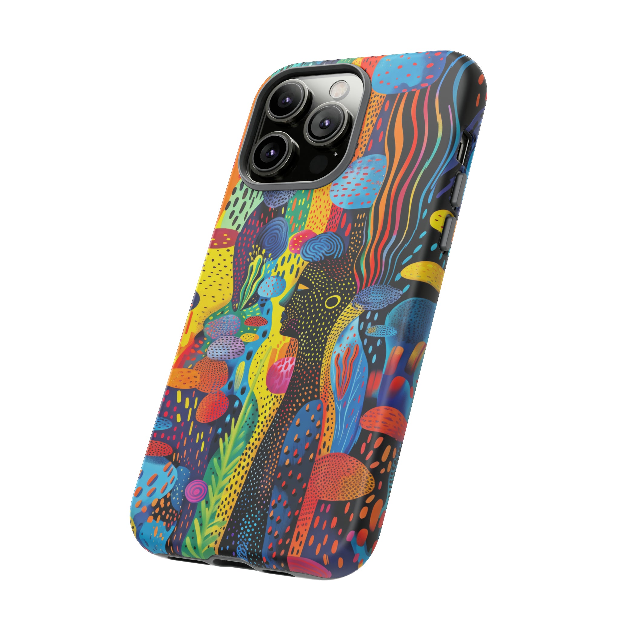 Phone Case, tribal dreamland, Artistic design, Tough Case, Colorful whimsical fantasy design, iPhone 15, 14, 13, 12, 11, Samsung, Pixel