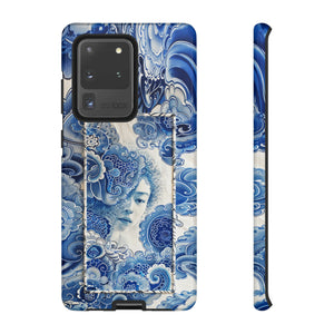 Phone Case, vintage blue girl tile , Artistic design, Tough Case, Blue vintage tile design, iPhone 15, 14, 13, 12, 11, Samsung, Pixel