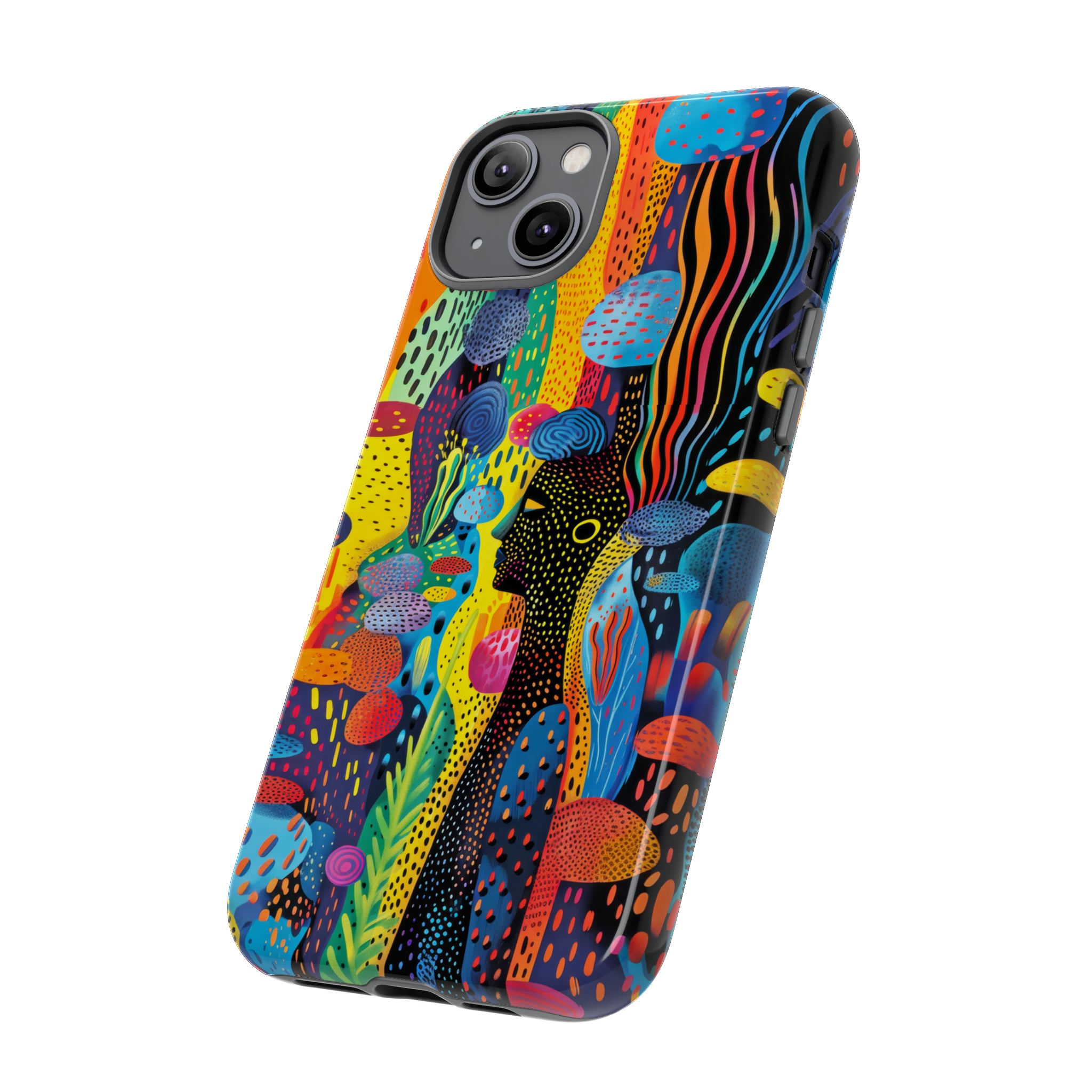 Phone Case, tribal dreamland, Artistic design, Tough Case, Colorful whimsical fantasy design, iPhone 15, 14, 13, 12, 11, Samsung, Pixel