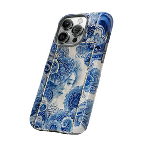 Phone Case, vintage blue girl tile , Artistic design, Tough Case, Blue vintage tile design, iPhone 15, 14, 13, 12, 11, Samsung, Pixel