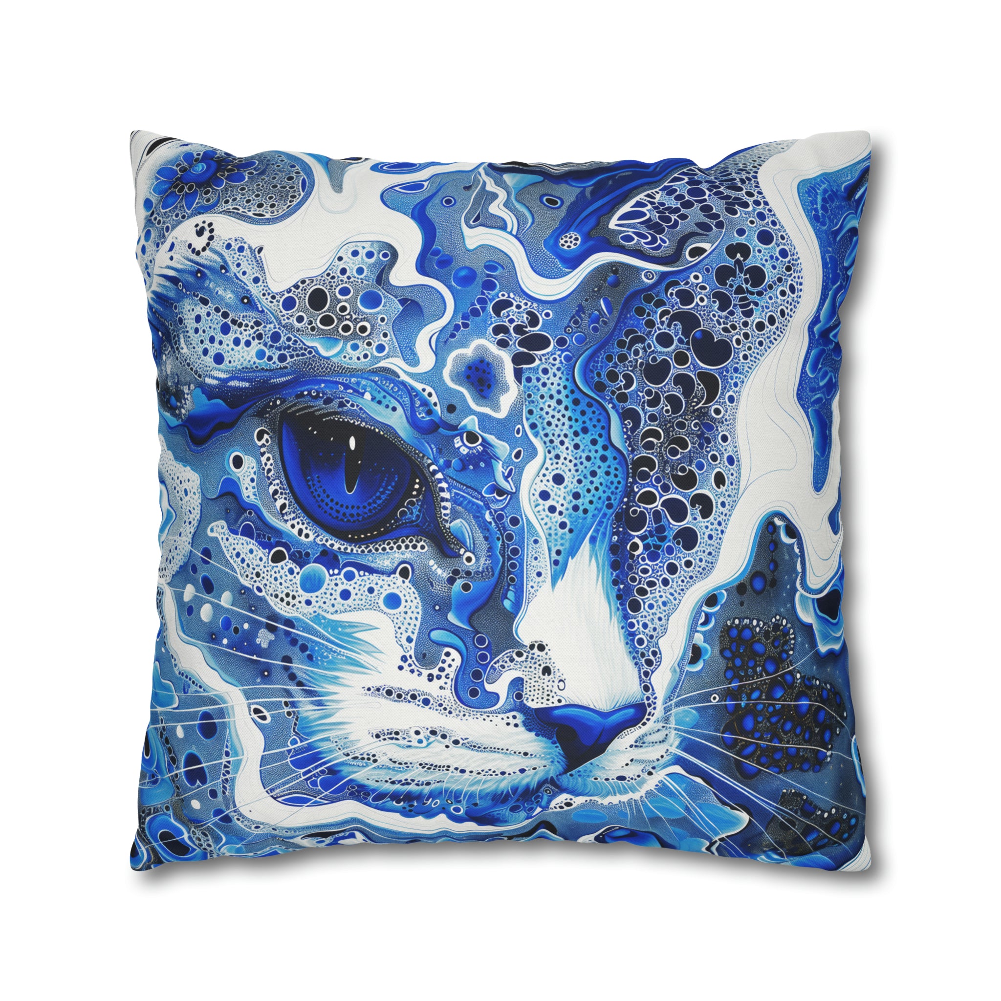 Modern style Blue cat pillow, beautiful animal accent pillow, Home decor for cat lover, unique whimsical cat theme, abstract art  style, case only