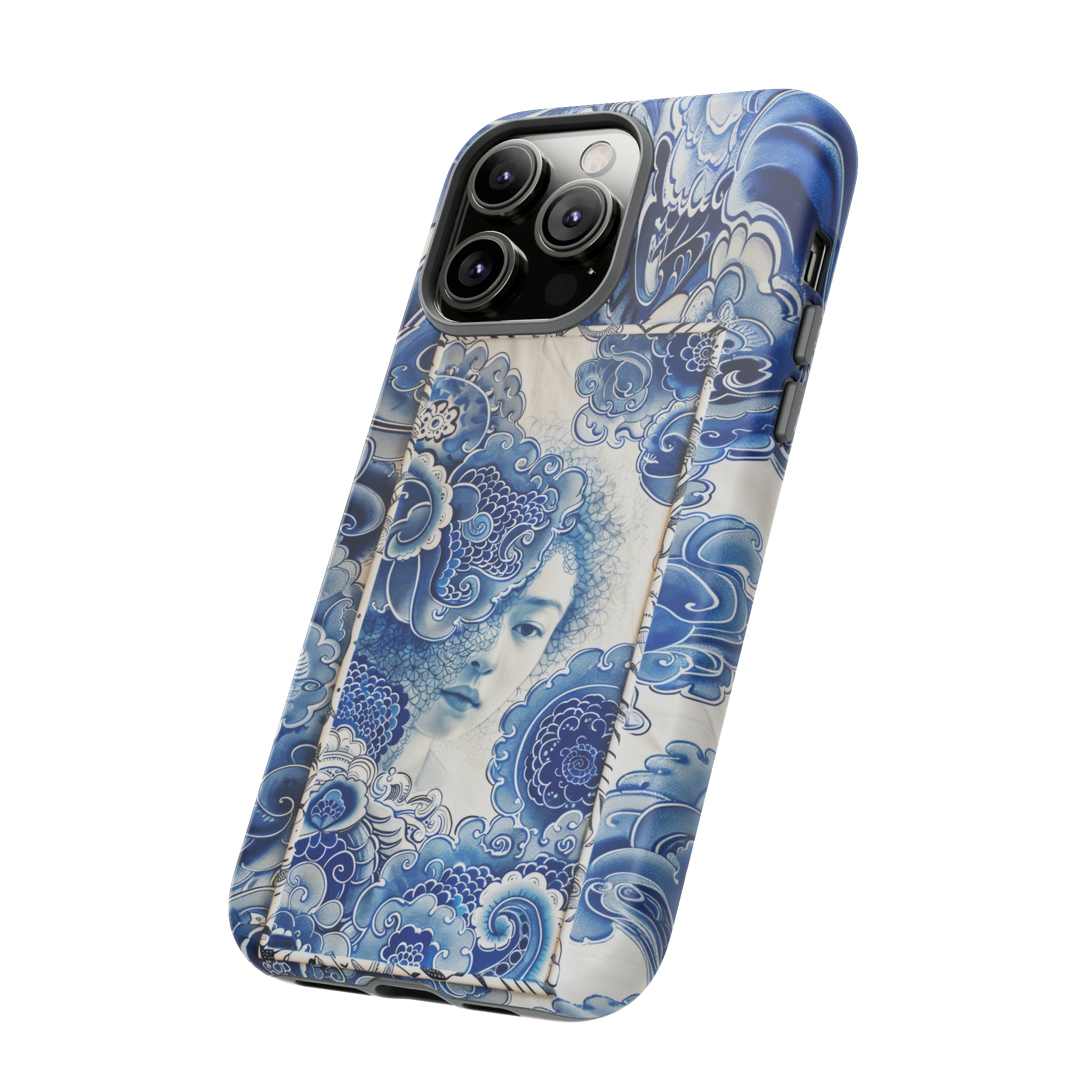 Phone Case, vintage blue girl tile , Artistic design, Tough Case, Blue vintage tile design, iPhone 15, 14, 13, 12, 11, Samsung, Pixel