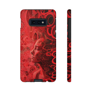 Phone Case, woman in red, Artistic design, Tough Case, red whimsical fantasy design, iPhone 15, 14, 13, 12, 11, Samsung, Pixel