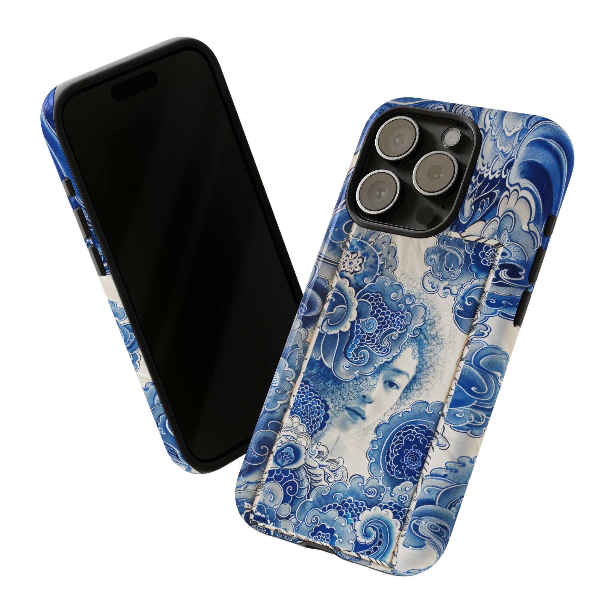 Phone Case, vintage blue girl tile , Artistic design, Tough Case, Blue vintage tile design, iPhone 15, 14, 13, 12, 11, Samsung, Pixel