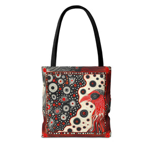 Canvas Tote Bag, Mod Red bird design, modern art inspired whimsical printed colorful design, Accessory bag, all over print