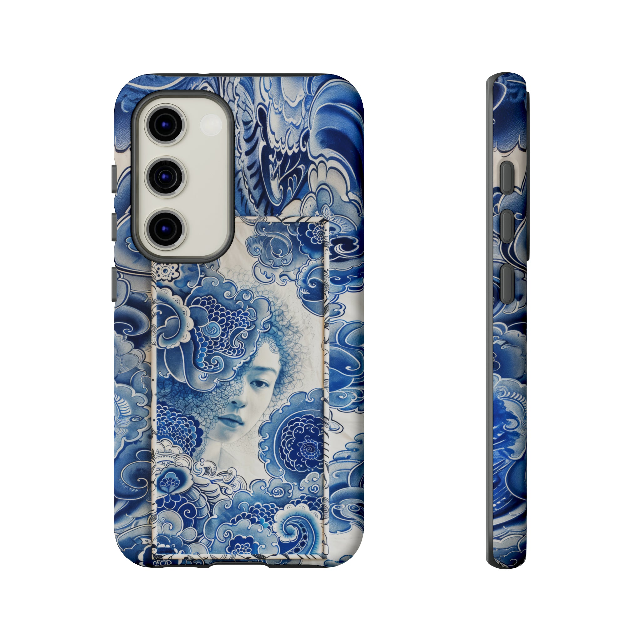 Phone Case, vintage blue girl tile , Artistic design, Tough Case, Blue vintage tile design, iPhone 15, 14, 13, 12, 11, Samsung, Pixel