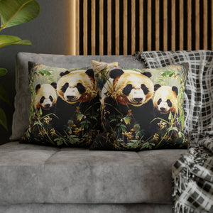 Square Pillow Case 18" x 18", CASE ONLY, no pillow form, original Art , A Mother Panda Bear and Her Cub in the Forest