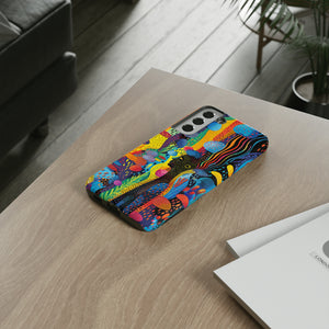 Phone Case, tribal dreamland, Artistic design, Tough Case, Colorful whimsical fantasy design, iPhone 15, 14, 13, 12, 11, Samsung, Pixel