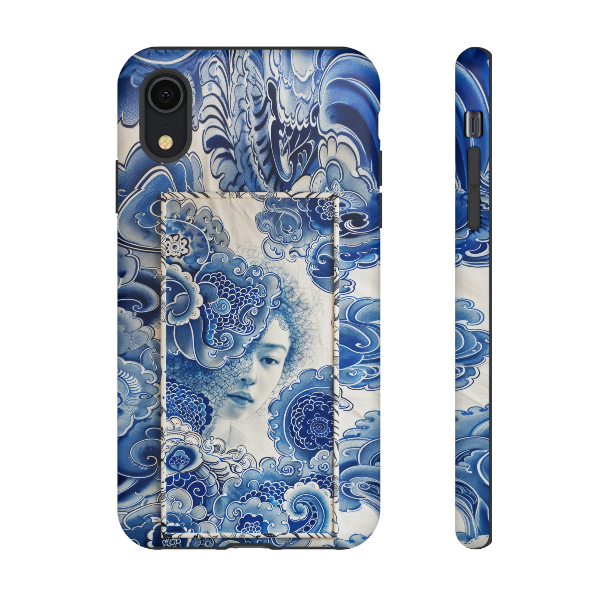 Phone Case, vintage blue girl tile , Artistic design, Tough Case, Blue vintage tile design, iPhone 15, 14, 13, 12, 11, Samsung, Pixel