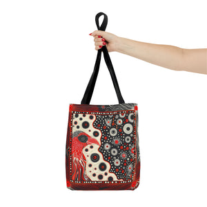 Canvas Tote Bag, Mod Red bird design, modern art inspired whimsical printed colorful design, Accessory bag, all over print