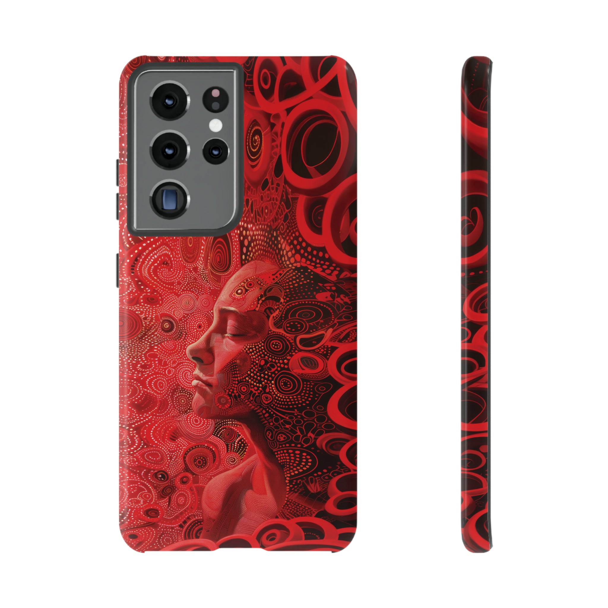 Phone Case, woman in red, Artistic design, Tough Case, red whimsical fantasy design, iPhone 15, 14, 13, 12, 11, Samsung, Pixel