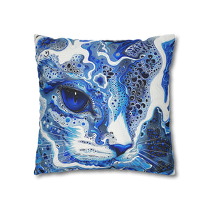 Modern style Blue cat pillow, beautiful animal accent pillow, Home decor for cat lover, unique whimsical cat theme, abstract art  style, case only