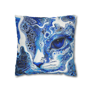 Modern style Blue cat pillow, beautiful animal accent pillow, Home decor for cat lover, unique whimsical cat theme, abstract art  style, case only