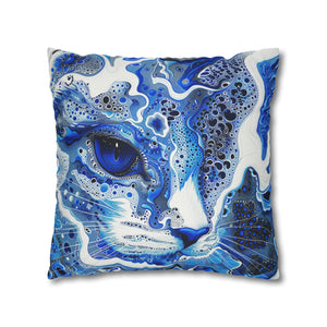 Modern style Blue cat pillow, beautiful animal accent pillow, Home decor for cat lover, unique whimsical cat theme, abstract art  style, case only