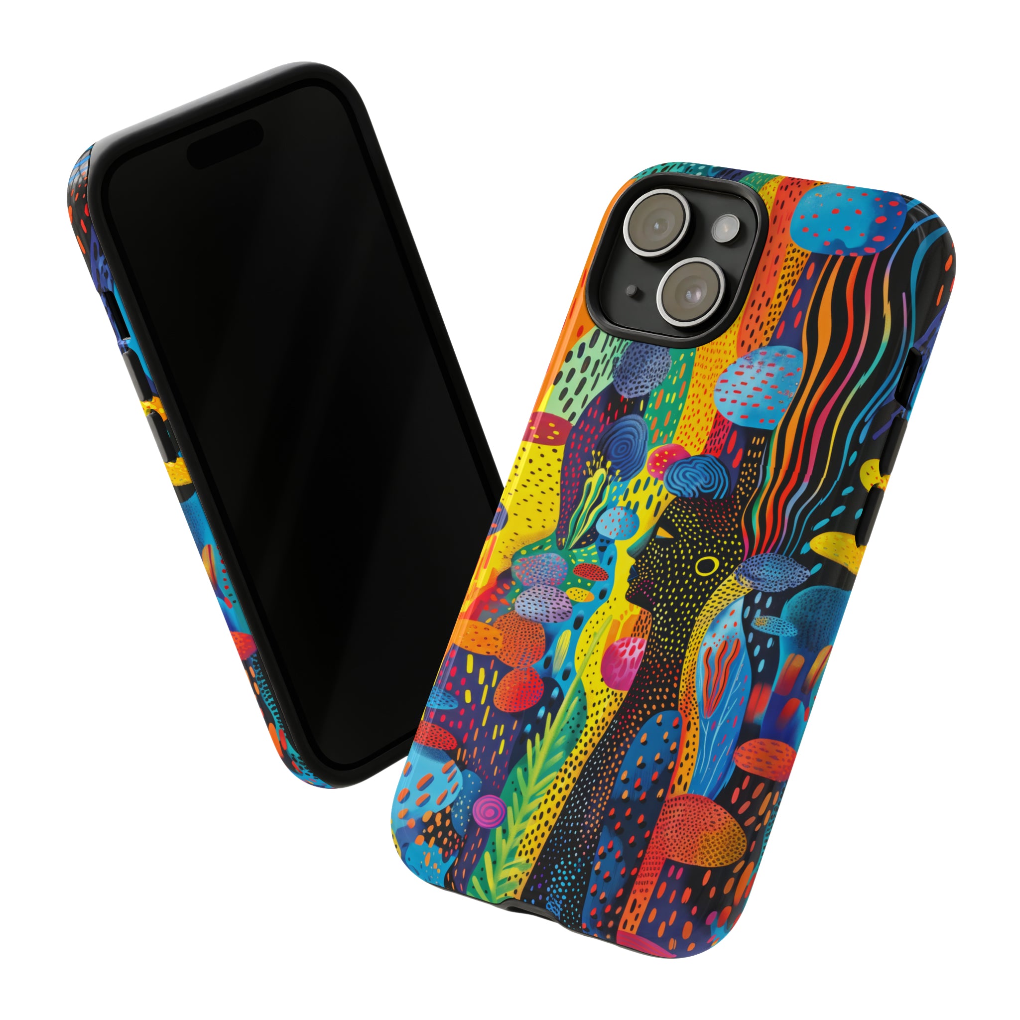 Phone Case, tribal dreamland, Artistic design, Tough Case, Colorful whimsical fantasy design, iPhone 15, 14, 13, 12, 11, Samsung, Pixel