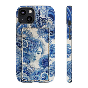 Phone Case, vintage blue girl tile , Artistic design, Tough Case, Blue vintage tile design, iPhone 15, 14, 13, 12, 11, Samsung, Pixel