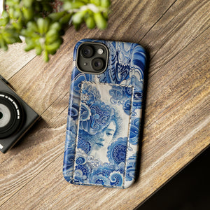 Phone Case, vintage blue girl tile , Artistic design, Tough Case, Blue vintage tile design, iPhone 15, 14, 13, 12, 11, Samsung, Pixel