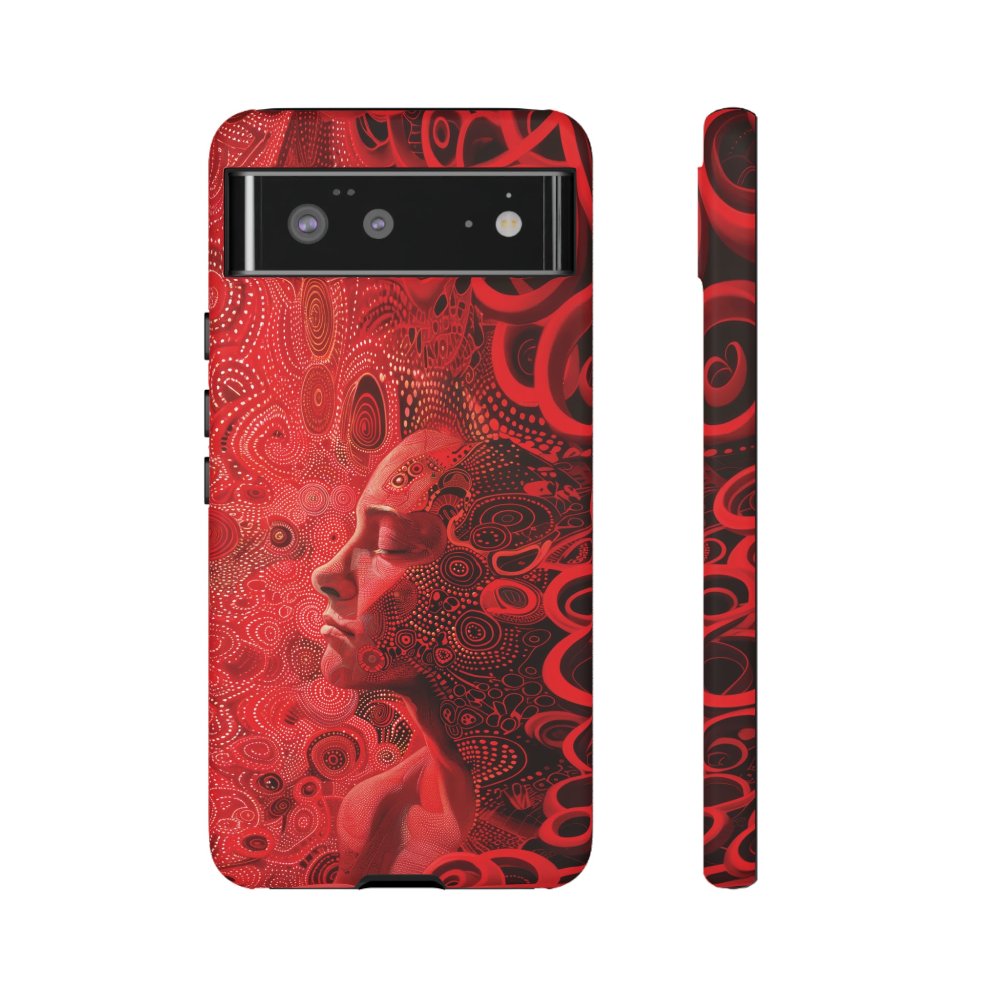 Phone Case, woman in red, Artistic design, Tough Case, red whimsical fantasy design, iPhone 15, 14, 13, 12, 11, Samsung, Pixel