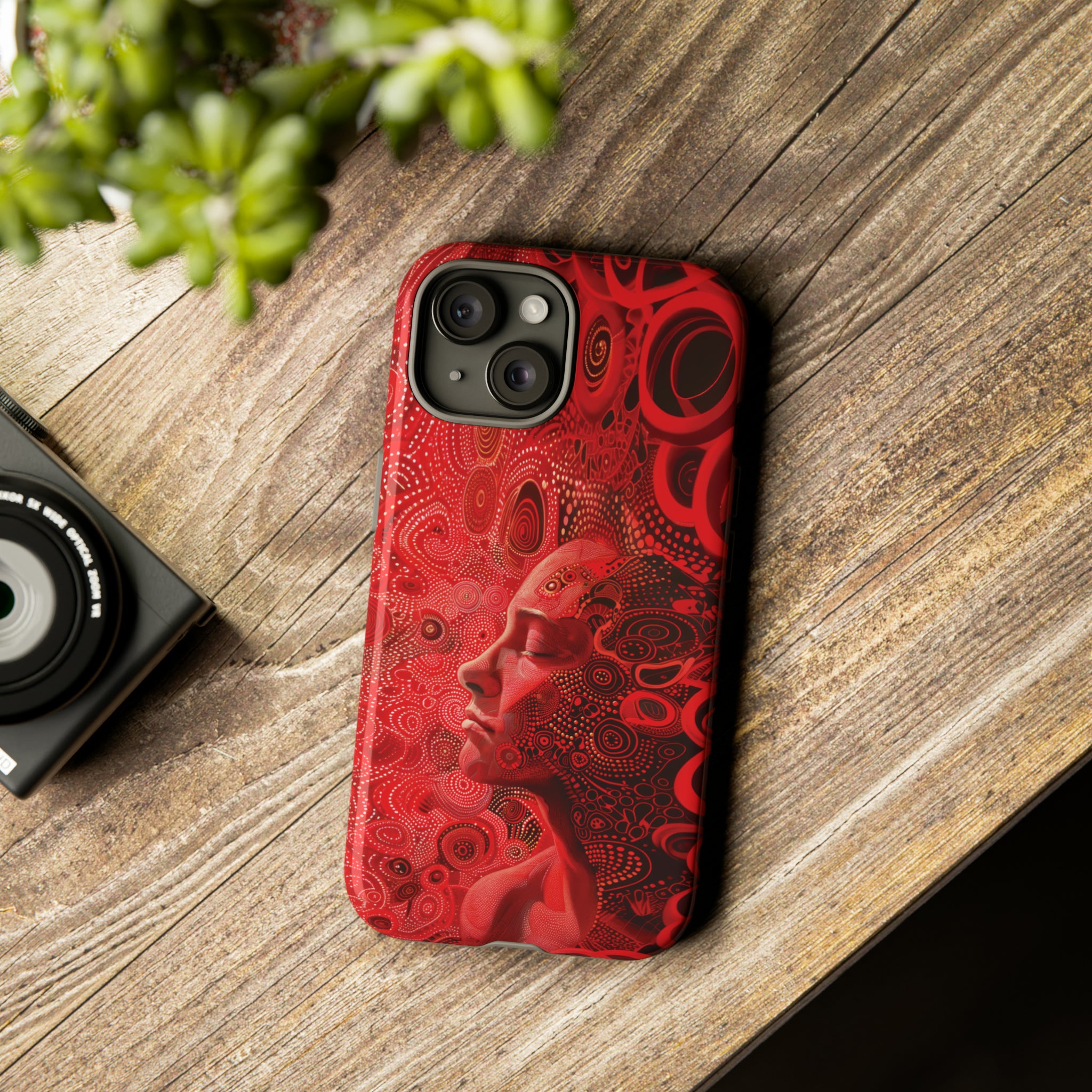 Phone Case, woman in red, Artistic design, Tough Case, red whimsical fantasy design, iPhone 15, 14, 13, 12, 11, Samsung, Pixel