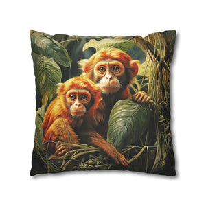 Square Pillow Case 18" x 18", CASE ONLY, no pillow form, original Art ,Colorful, a Mother Monkey and Her Infant on a Branch in the Jungle