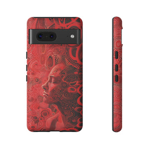 Phone Case, woman in red, Artistic design, Tough Case, red whimsical fantasy design, iPhone 15, 14, 13, 12, 11, Samsung, Pixel