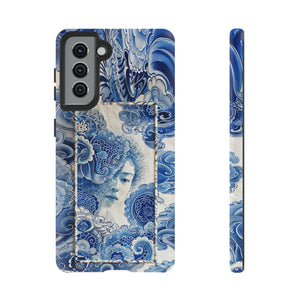 Phone Case, vintage blue girl tile , Artistic design, Tough Case, Blue vintage tile design, iPhone 15, 14, 13, 12, 11, Samsung, Pixel