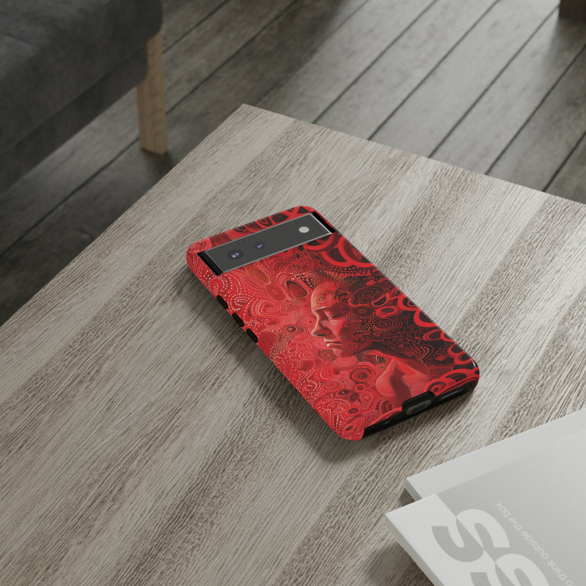 Phone Case, woman in red, Artistic design, Tough Case, red whimsical fantasy design, iPhone 15, 14, 13, 12, 11, Samsung, Pixel