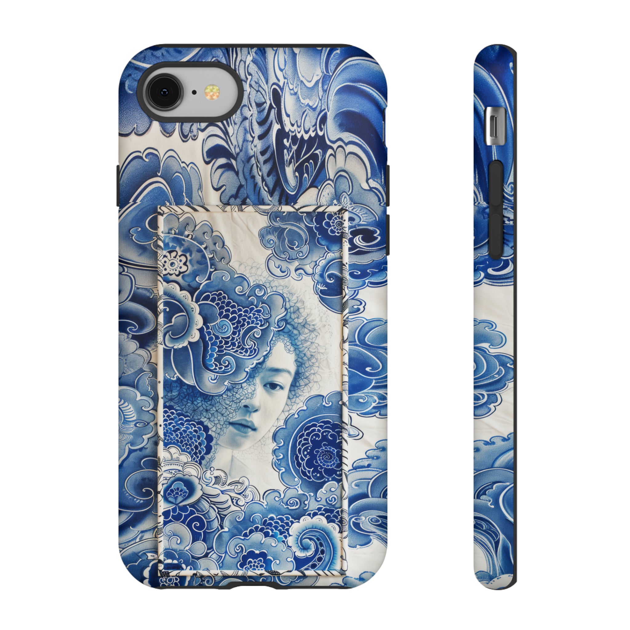 Phone Case, vintage blue girl tile , Artistic design, Tough Case, Blue vintage tile design, iPhone 15, 14, 13, 12, 11, Samsung, Pixel