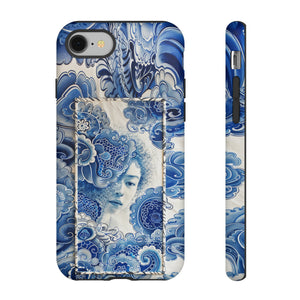 Phone Case, vintage blue girl tile , Artistic design, Tough Case, Blue vintage tile design, iPhone 15, 14, 13, 12, 11, Samsung, Pixel