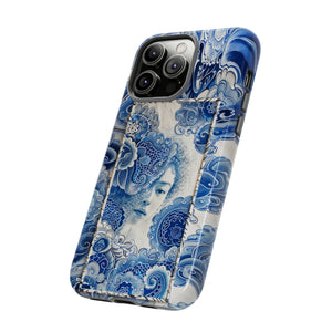 Phone Case, vintage blue girl tile , Artistic design, Tough Case, Blue vintage tile design, iPhone 15, 14, 13, 12, 11, Samsung, Pixel