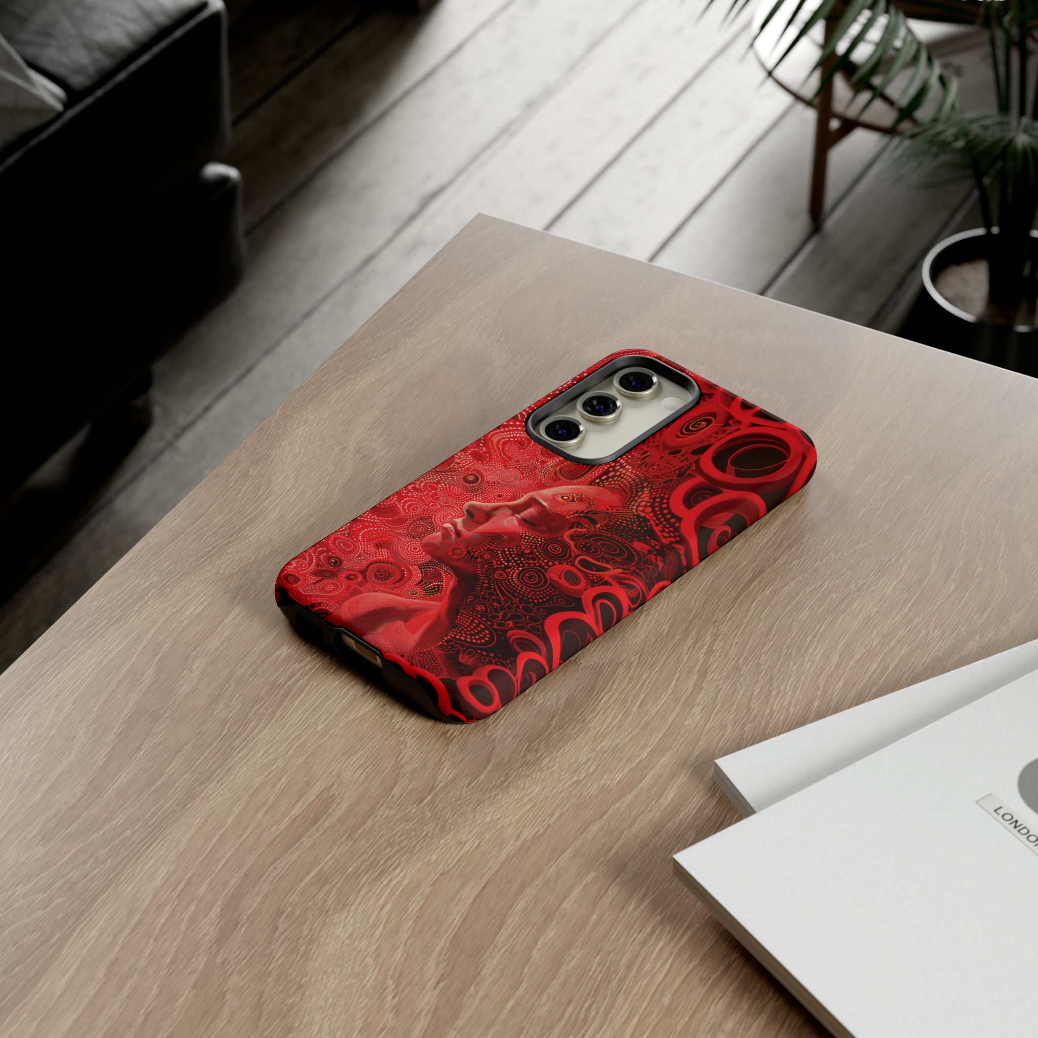 Phone Case, woman in red, Artistic design, Tough Case, red whimsical fantasy design, iPhone 15, 14, 13, 12, 11, Samsung, Pixel