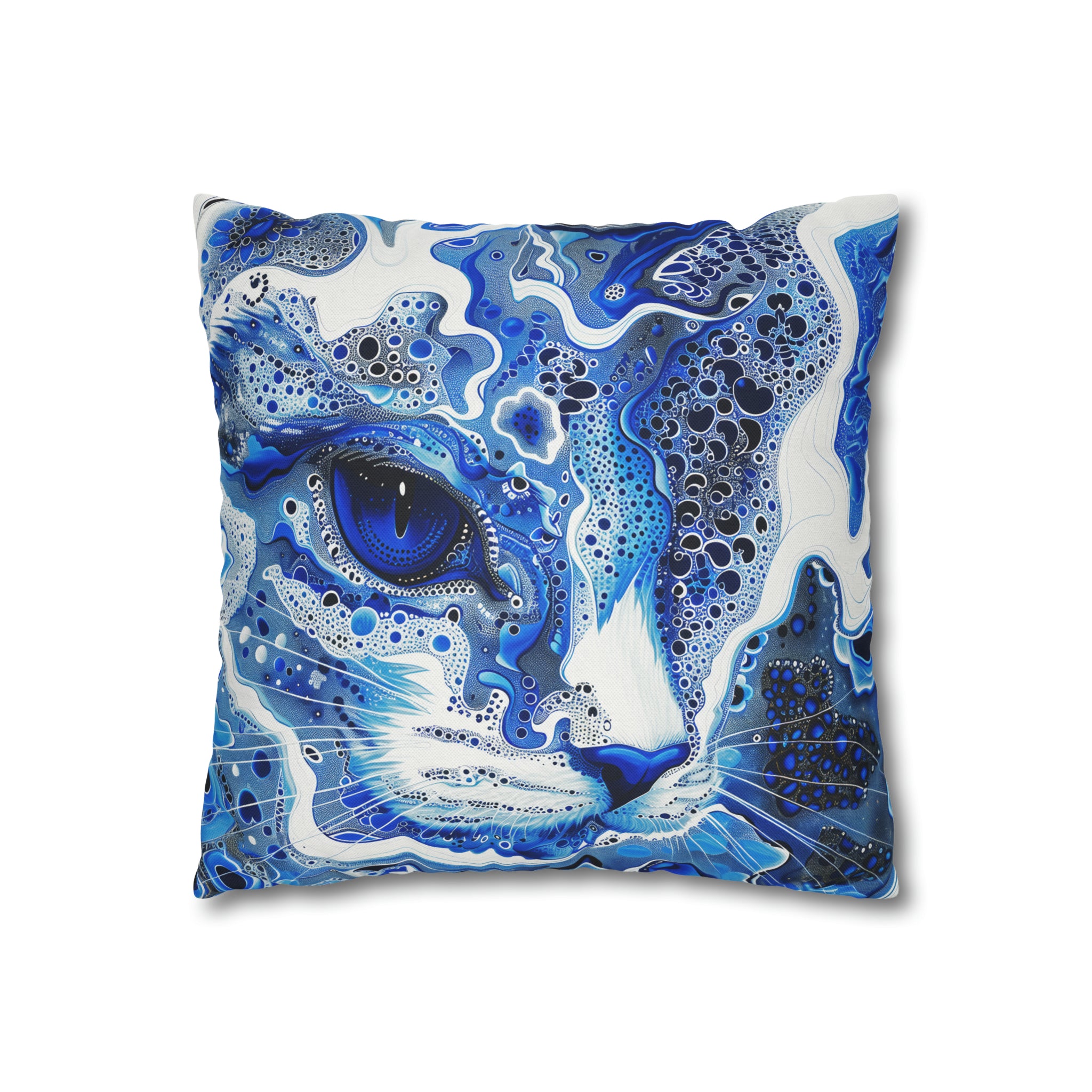 Modern style Blue cat pillow, beautiful animal accent pillow, Home decor for cat lover, unique whimsical cat theme, abstract art  style, case only