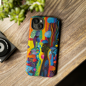 Phone Case, tribal dreamland, Artistic design, Tough Case, Colorful whimsical fantasy design, iPhone 15, 14, 13, 12, 11, Samsung, Pixel