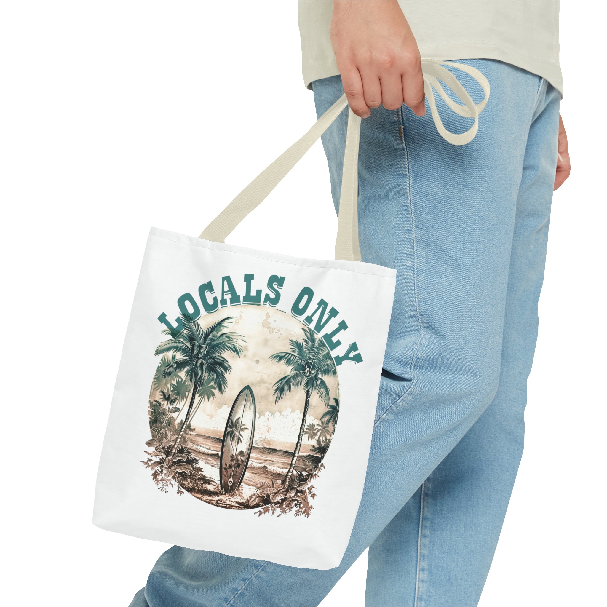 Locals only sepia with cream strap Tote Bag (AOP)