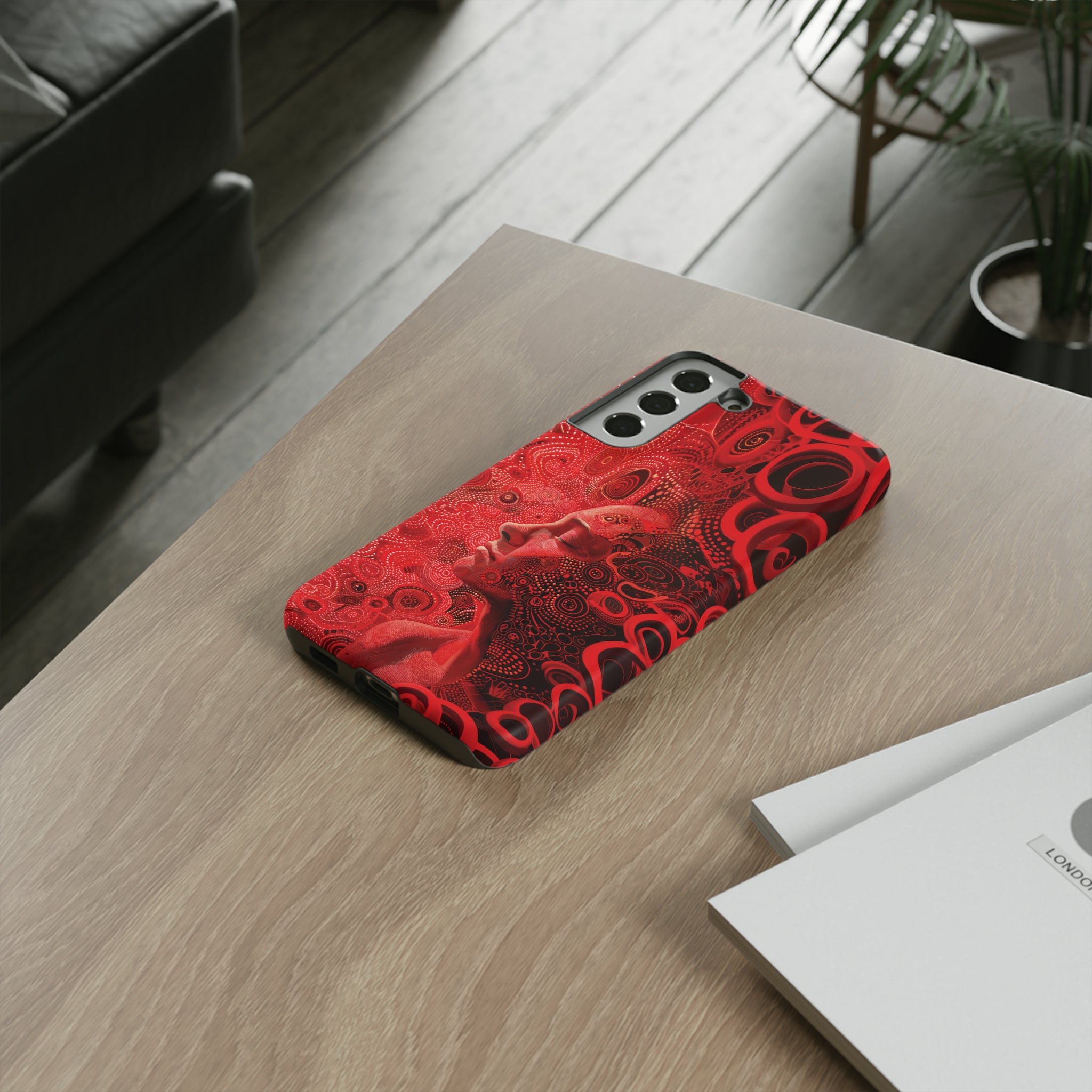 Phone Case, woman in red, Artistic design, Tough Case, red whimsical fantasy design, iPhone 15, 14, 13, 12, 11, Samsung, Pixel