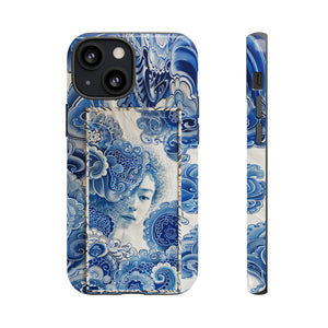 Phone Case, vintage blue girl tile , Artistic design, Tough Case, Blue vintage tile design, iPhone 15, 14, 13, 12, 11, Samsung, Pixel