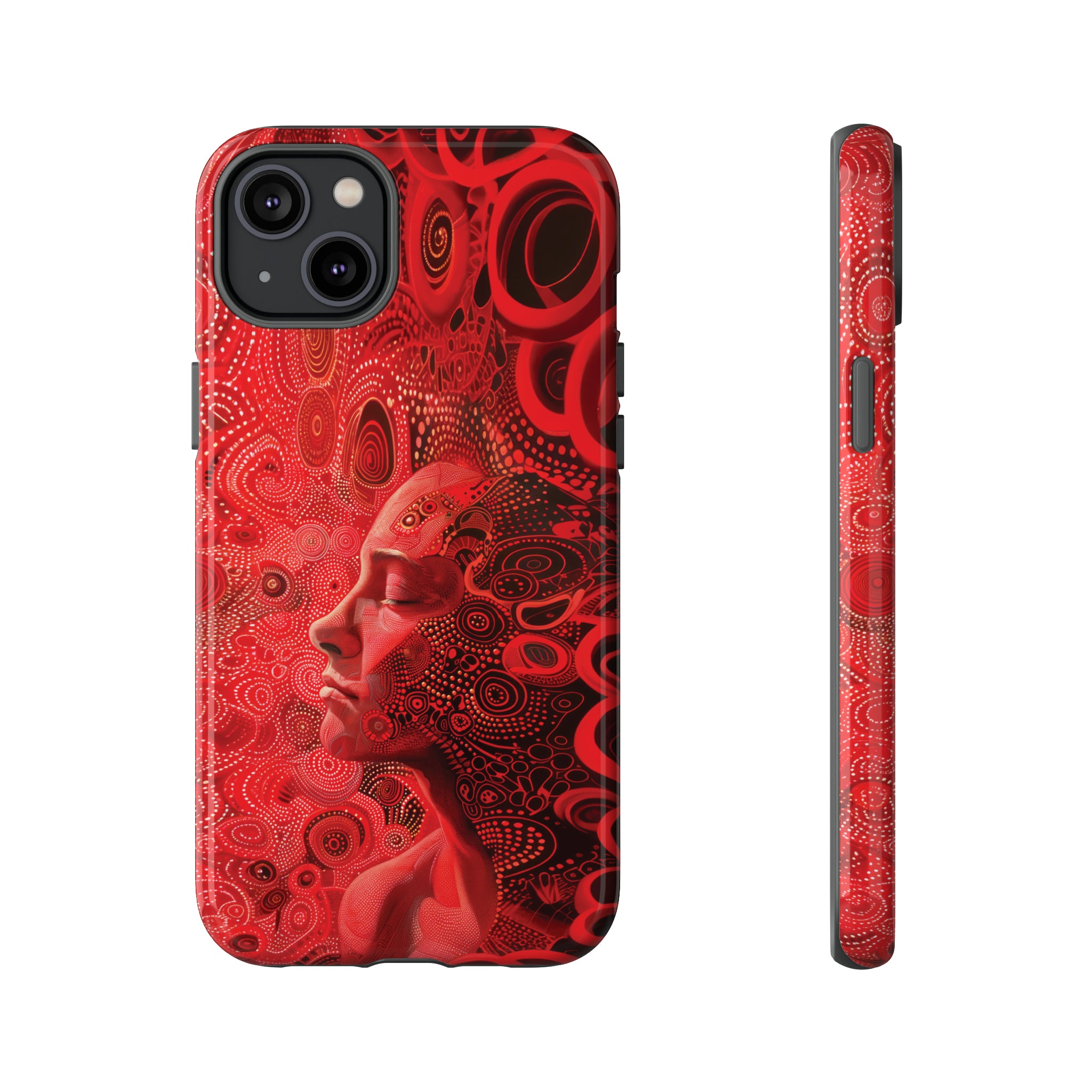 Phone Case, woman in red, Artistic design, Tough Case, red whimsical fantasy design, iPhone 15, 14, 13, 12, 11, Samsung, Pixel