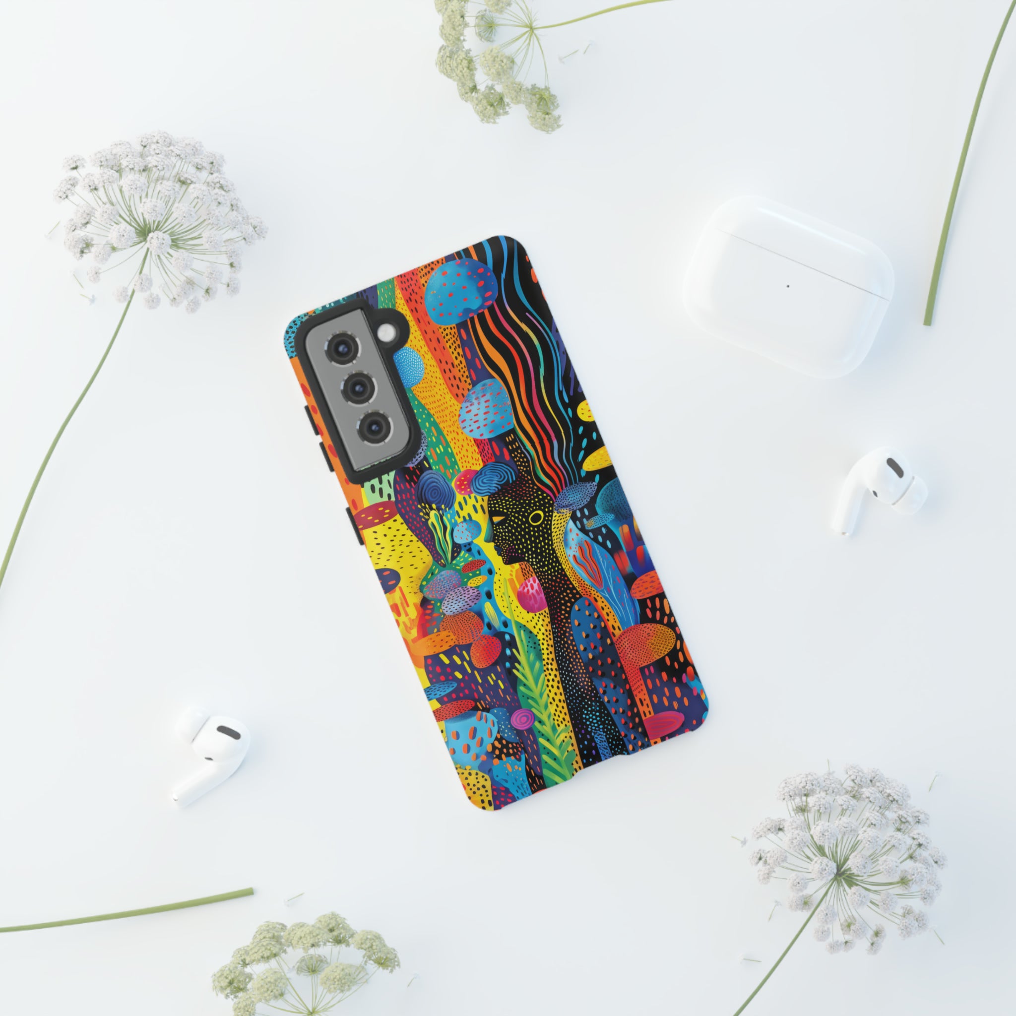 Phone Case, tribal dreamland, Artistic design, Tough Case, Colorful whimsical fantasy design, iPhone 15, 14, 13, 12, 11, Samsung, Pixel