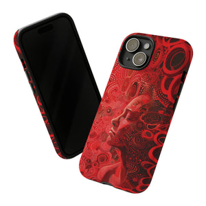 Phone Case, woman in red, Artistic design, Tough Case, red whimsical fantasy design, iPhone 15, 14, 13, 12, 11, Samsung, Pixel