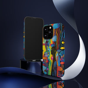 Phone Case, tribal dreamland, Artistic design, Tough Case, Colorful whimsical fantasy design, iPhone 15, 14, 13, 12, 11, Samsung, Pixel