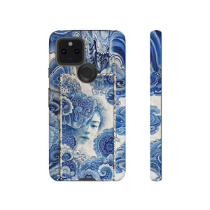 Phone Case, vintage blue girl tile , Artistic design, Tough Case, Blue vintage tile design, iPhone 15, 14, 13, 12, 11, Samsung, Pixel