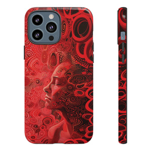 Phone Case, woman in red, Artistic design, Tough Case, red whimsical fantasy design, iPhone 15, 14, 13, 12, 11, Samsung, Pixel