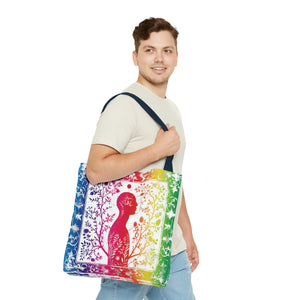 Rainbow silhouette with navy blue strap Tote Bag (AOP)