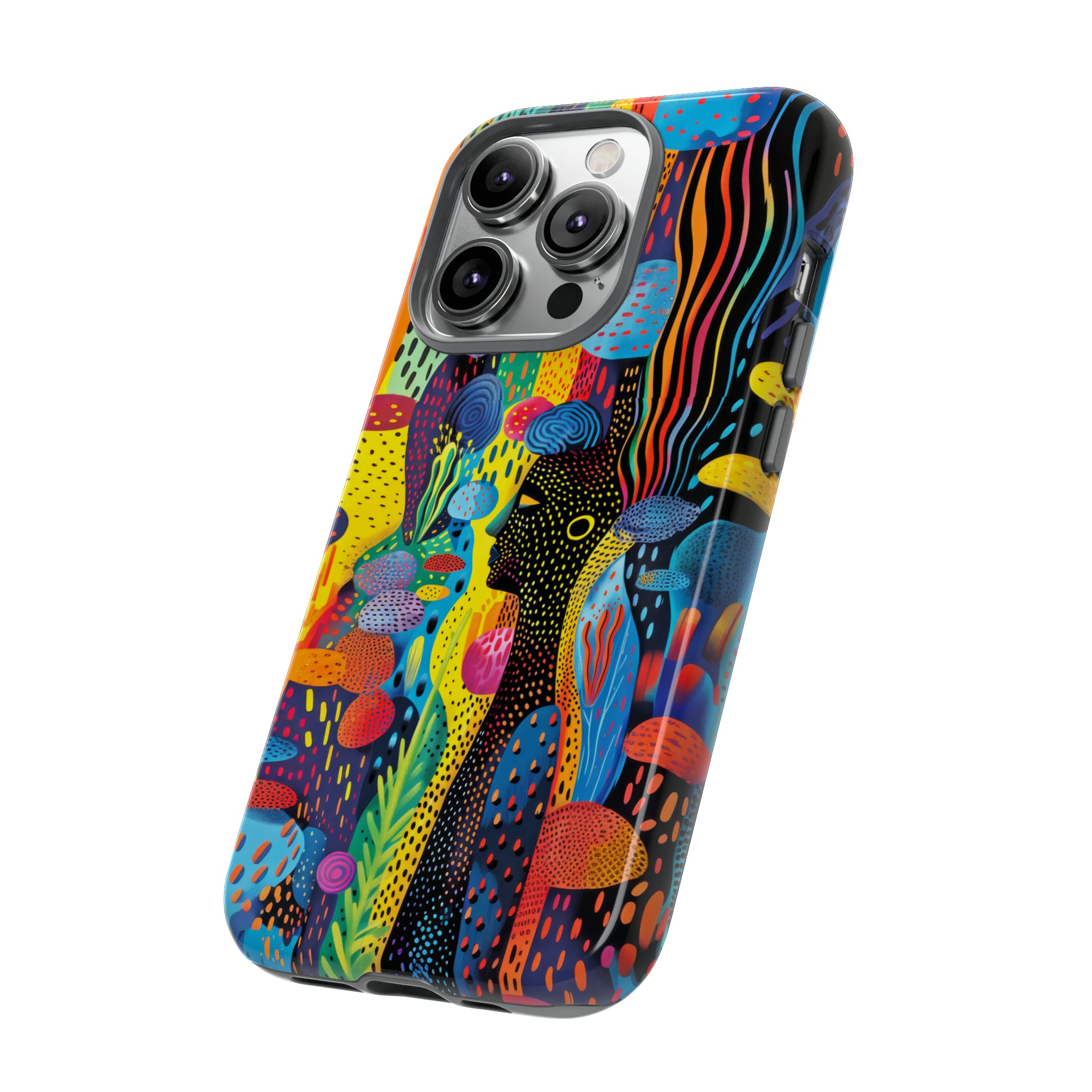 Phone Case, tribal dreamland, Artistic design, Tough Case, Colorful whimsical fantasy design, iPhone 15, 14, 13, 12, 11, Samsung, Pixel