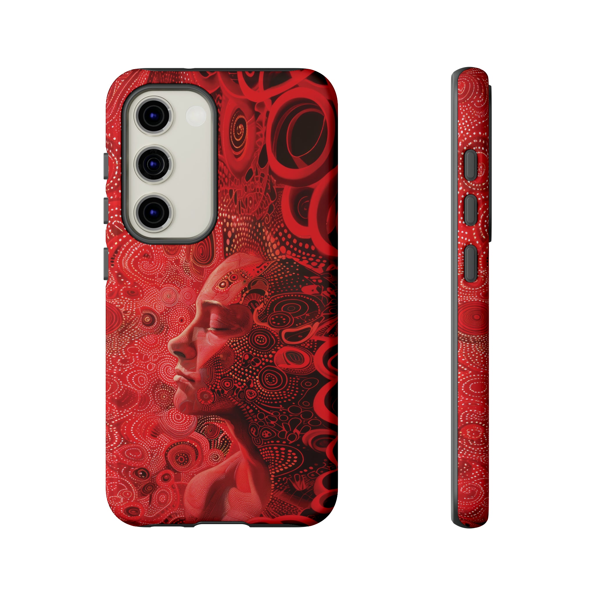 Phone Case, woman in red, Artistic design, Tough Case, red whimsical fantasy design, iPhone 15, 14, 13, 12, 11, Samsung, Pixel