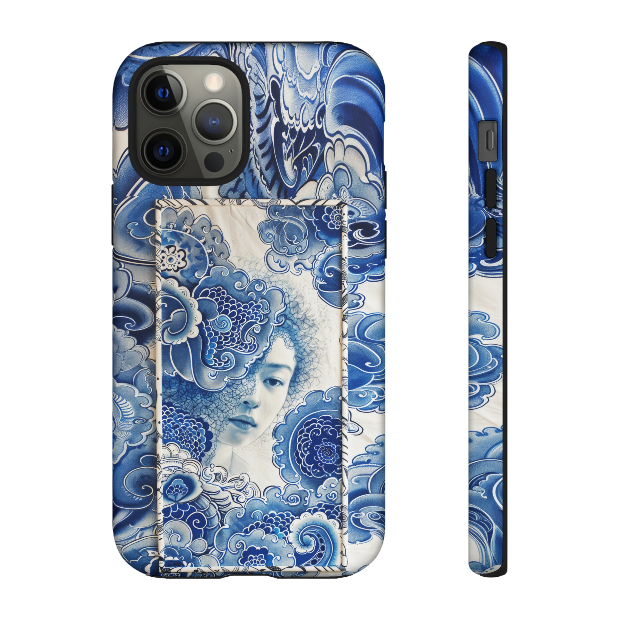 Phone Case, vintage blue girl tile , Artistic design, Tough Case, Blue vintage tile design, iPhone 15, 14, 13, 12, 11, Samsung, Pixel