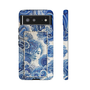 Phone Case, vintage blue girl tile , Artistic design, Tough Case, Blue vintage tile design, iPhone 15, 14, 13, 12, 11, Samsung, Pixel