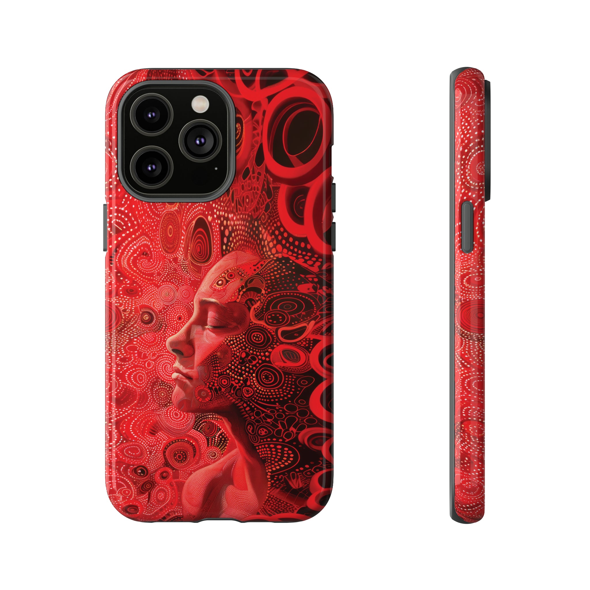 Phone Case, woman in red, Artistic design, Tough Case, red whimsical fantasy design, iPhone 15, 14, 13, 12, 11, Samsung, Pixel