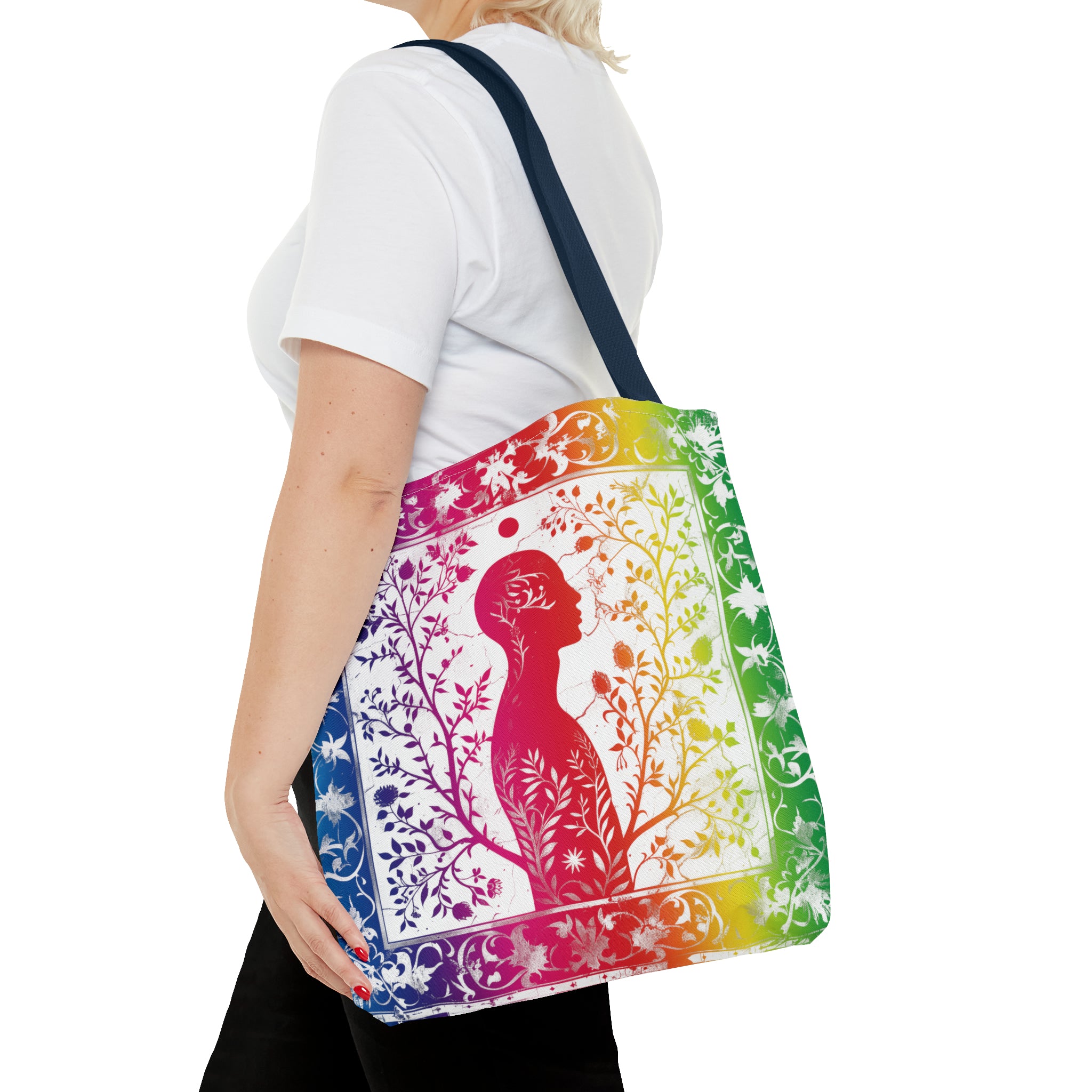 Rainbow silhouette with navy blue strap Tote Bag (AOP)